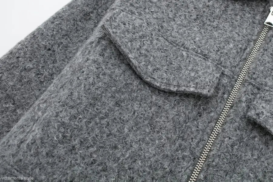 Gray wool coat with zipper and pocket detail from Soft Tweed Jacket with Winter Polo Collar