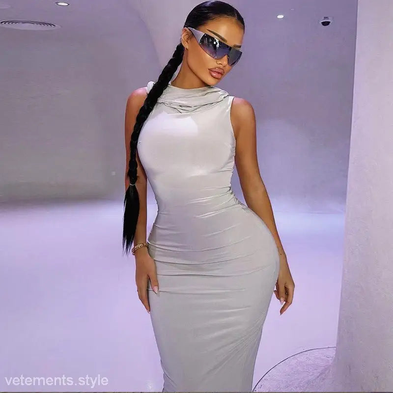 SOLID COLOR HOODED SHEATH SPLIT DRESS-VETEMENTS