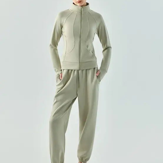 Light green linen green and Haiyan Ash Sporty Air Layer Coat with zip-up jacket