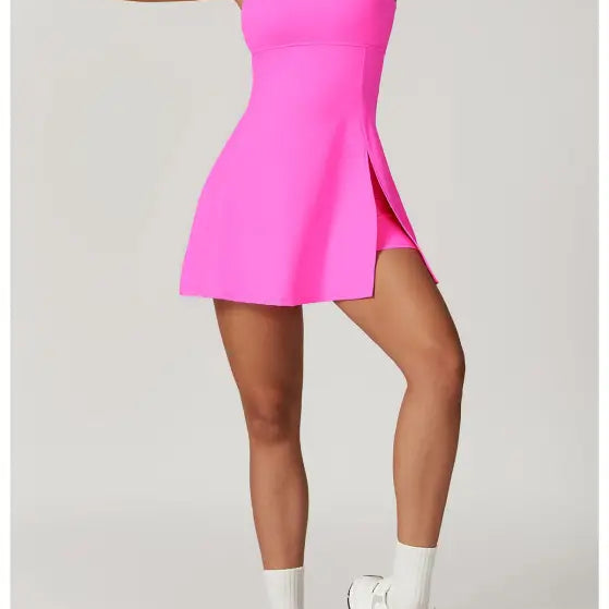 Sporty Backless Split Dress/skirt in Colored Glaze Blue and Barbie Pink