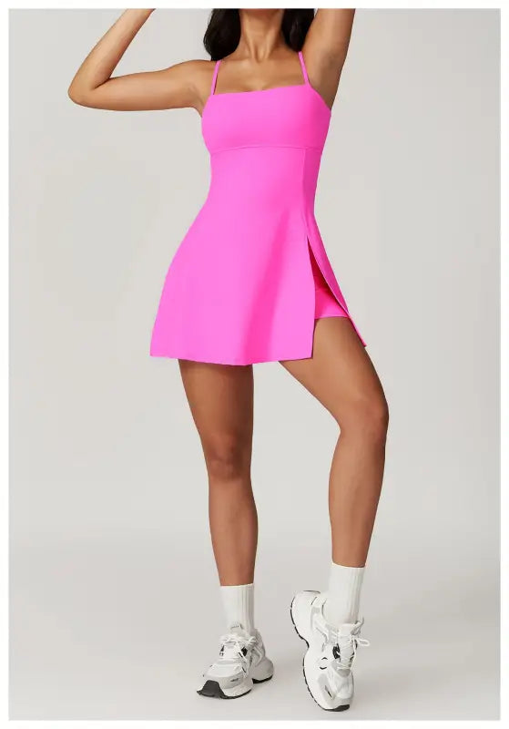 Sporty Backless Split Dress/skirt in Colored Glaze Blue and Barbie Pink