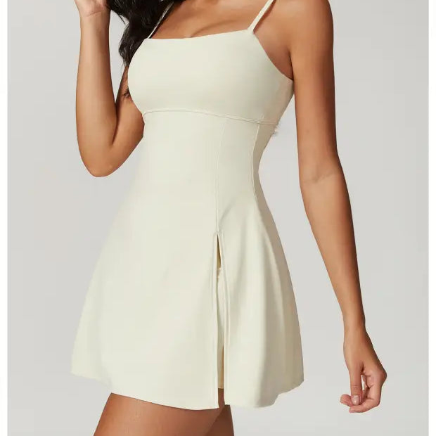 Sporty Backless Split Dress/skirt in Colored Glaze Blue and Barbie Pink