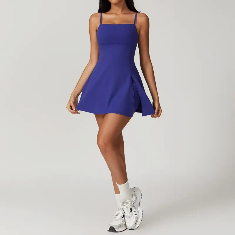 Sporty Backless Split Dress/skirt in Colored Glaze Blue and Barbie Pink