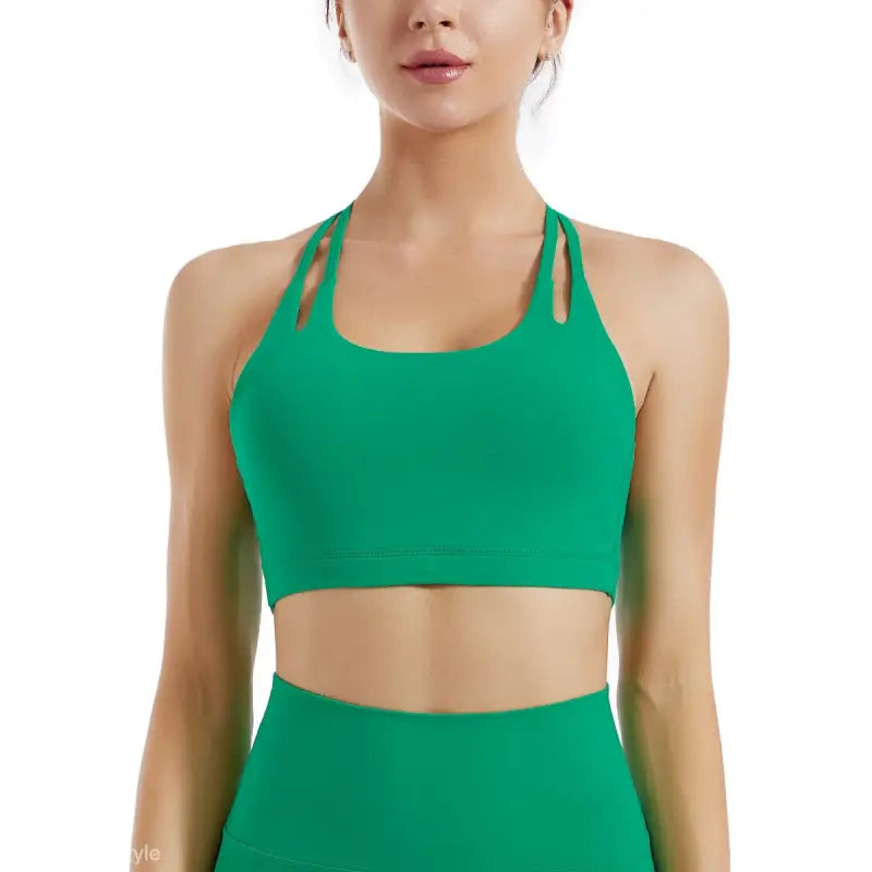 Bright green sports bra with halter straps from the Sporty Fitness Bra collection