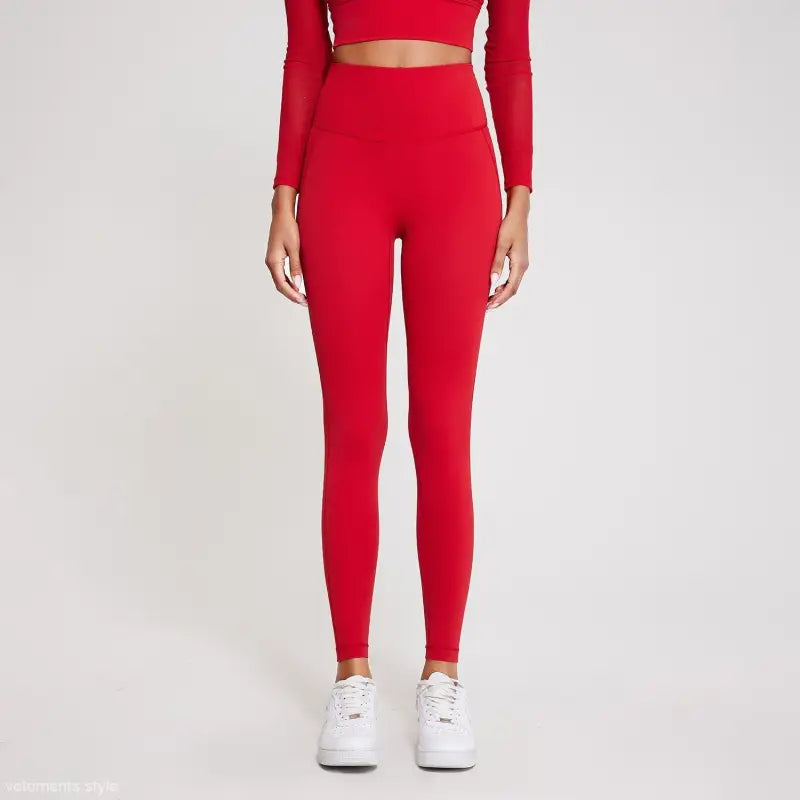 Wild berry sporty high-rise nylon pants with red leggings and white stripes