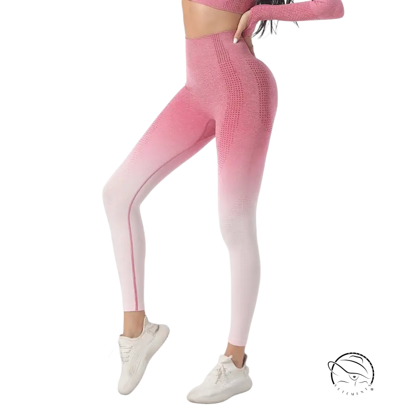 Ombre pink-to-white high-waisted hip flex leggings with textured pattern