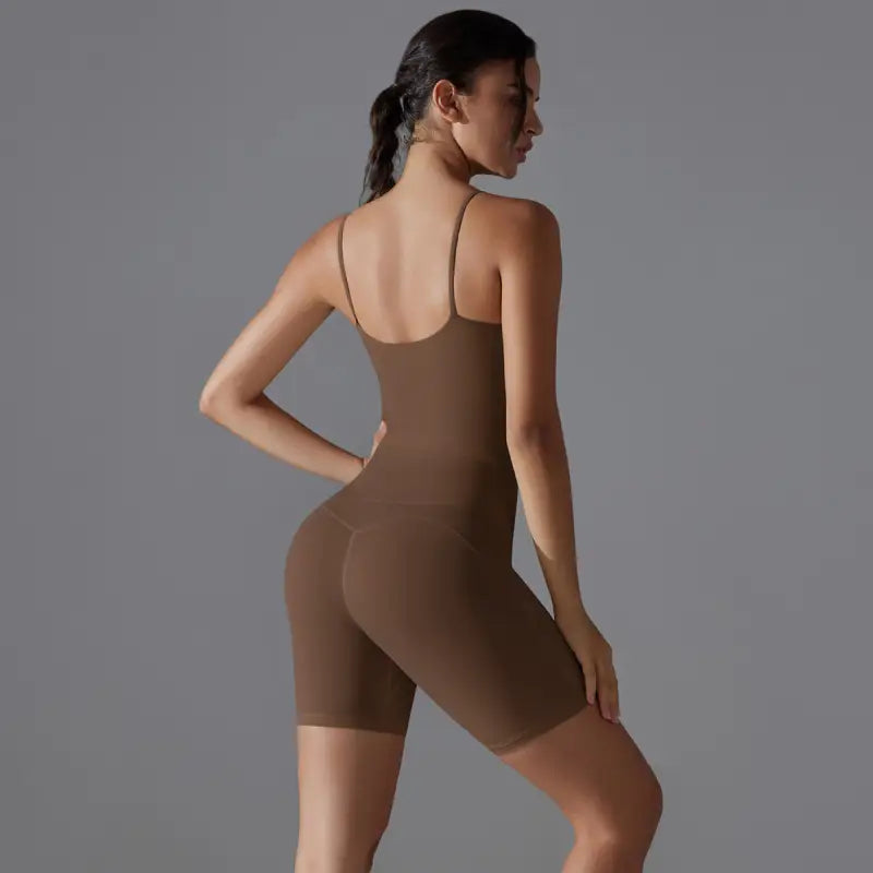Brown athletic bodysuit for summer shorts yoga and shorts yoga set activities