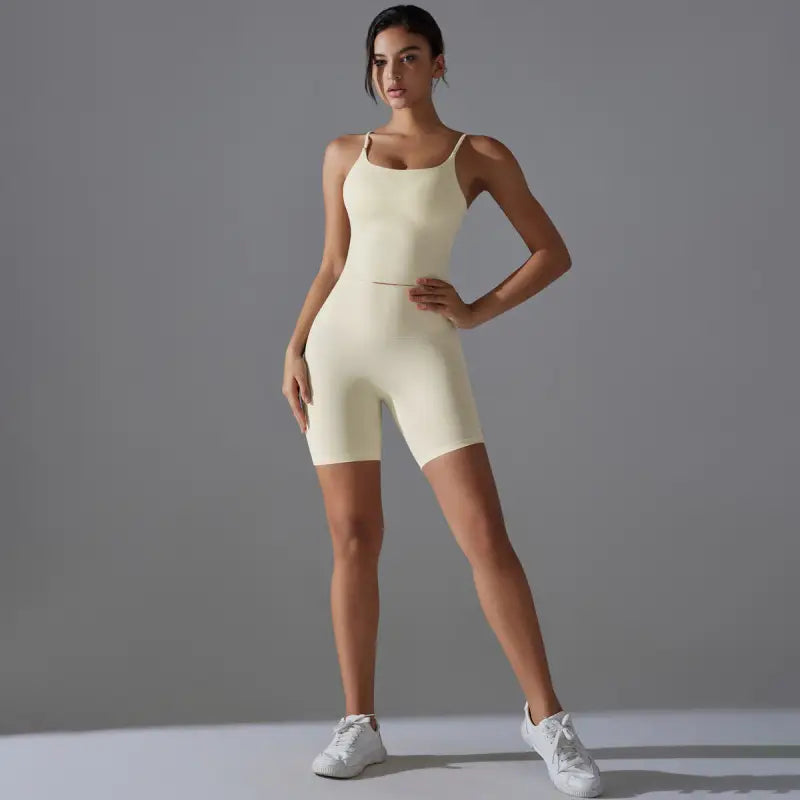 Woman wearing stylish Sporty Nylon Sleeveless High Rise Summer Shorts for yoga