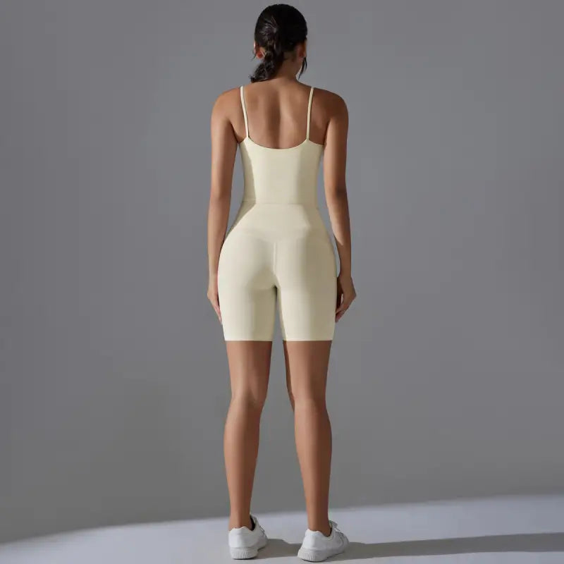 Cream-colored athletic romper from Sporty Nylon Sleeveless High Rise Summer Shorts for Yoga