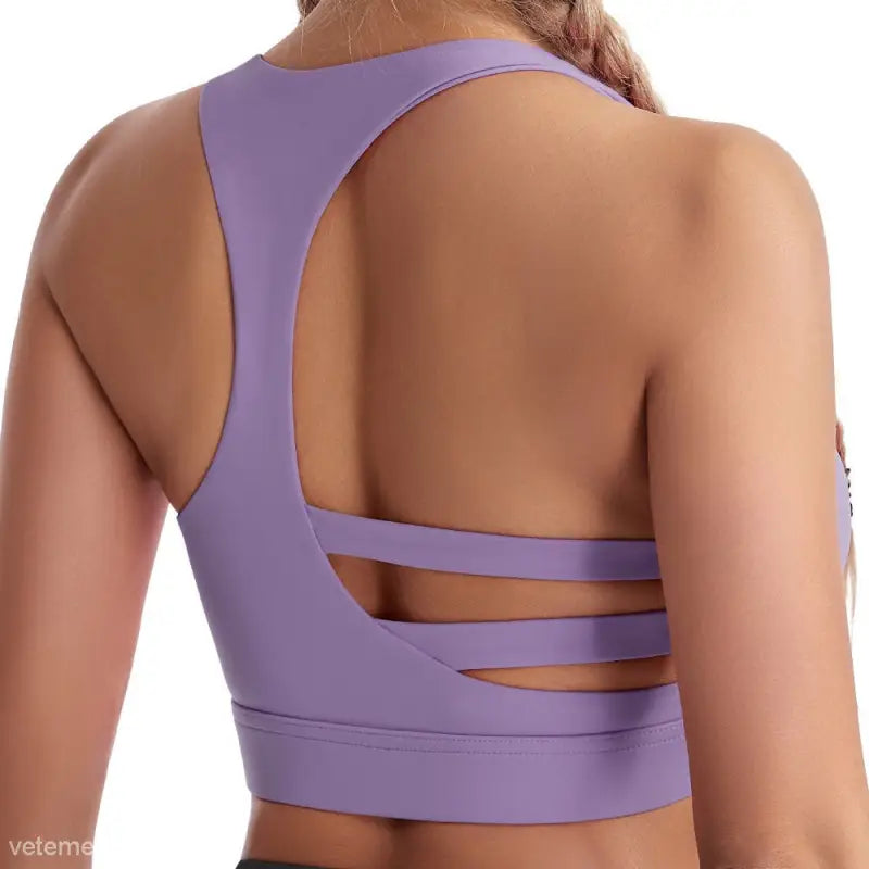 Lavender workout bra with steel ring and strappy back for boost shape support