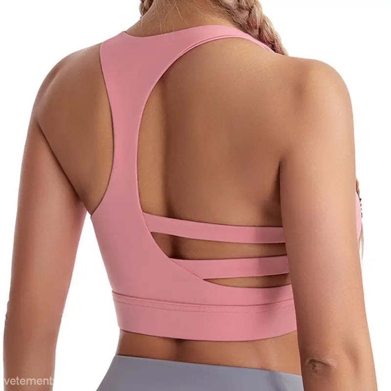 Pink Sports Bra with Strappy Back for Enhanced Support in Boost Shape Workout Bra with Steel Ring