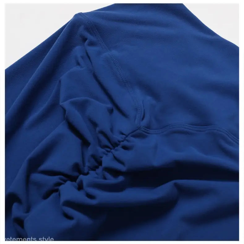 Night Sky Blue Sporty Nylon Solid Pants with gathered ruched detailing in a stylish design