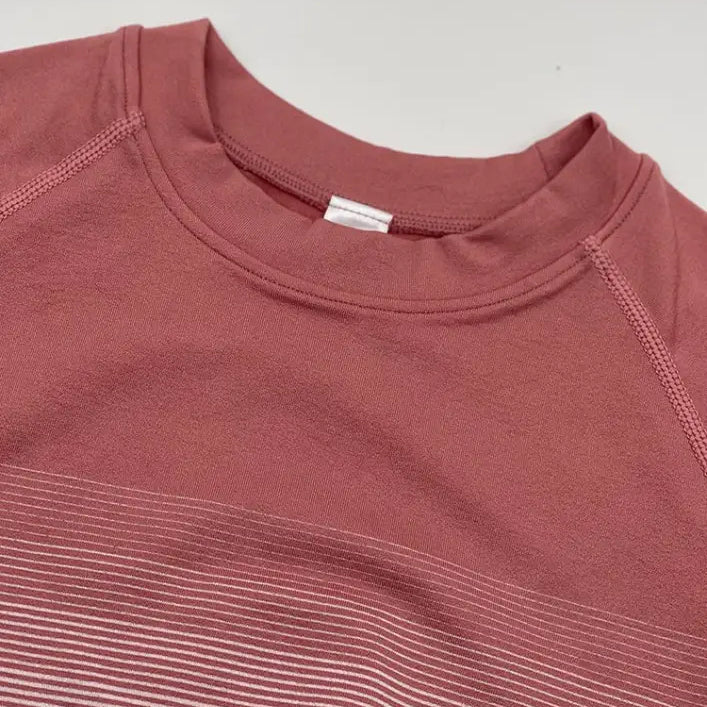 Dusty pink sweatshirt with thin horizontal stripes, perfect with black men’s trousers and purple long sleeve