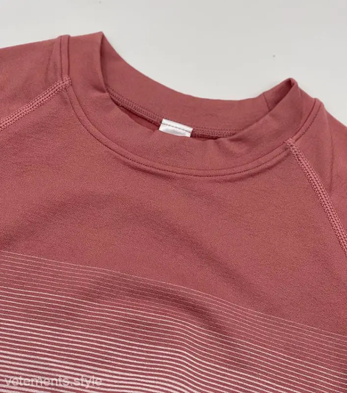 Dusty pink sweatshirt with thin horizontal stripes, perfect with black men’s trousers and purple long sleeve