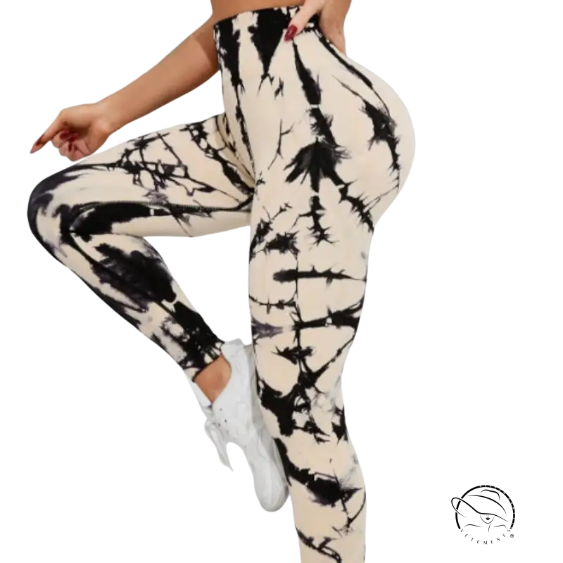 Black and cream tie-dye quick drying tight leggings for black skin color