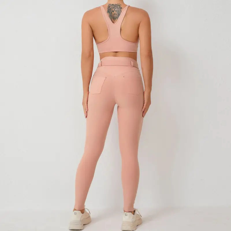 Sporty Slim Nylon Pocket Tight Yoga Suit for All Seasons