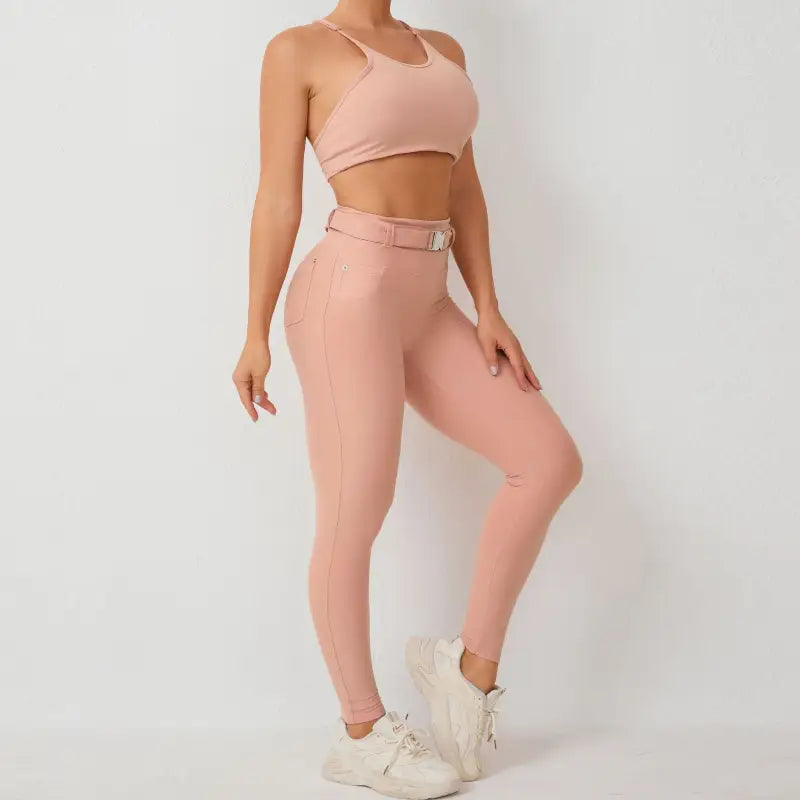 Sporty Slim Nylon Pocket Tight Yoga Suit for All Seasons