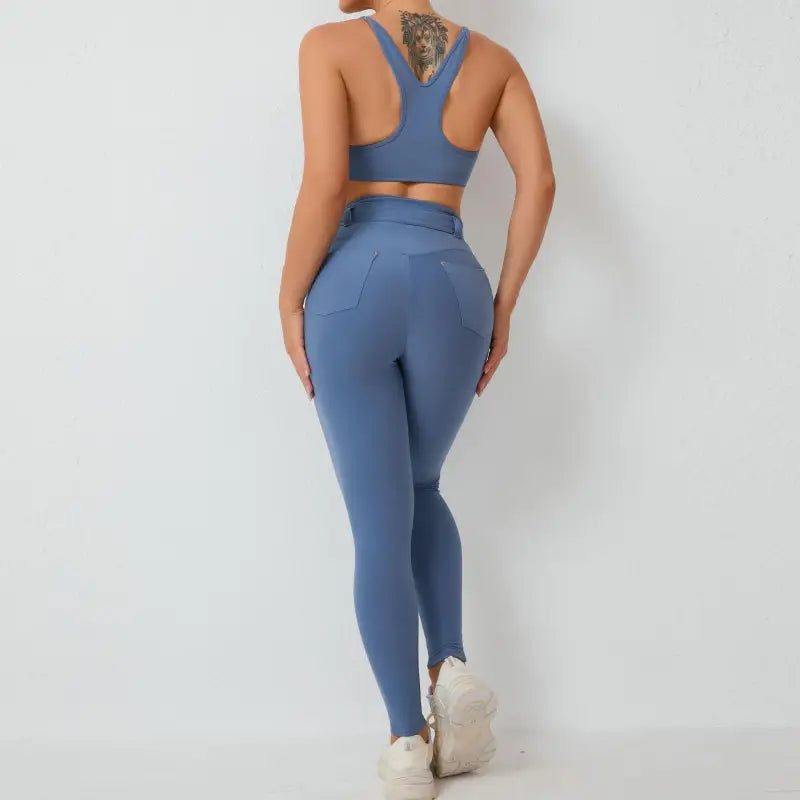 Sporty Slim Nylon Pocket Tight Yoga Suit for All Seasons