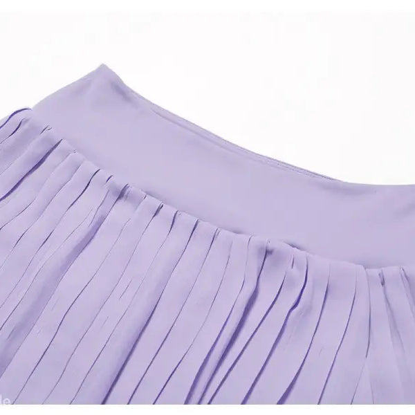 Lavender pleated skirt with smooth waistband in Swan White Suit for a romantic look