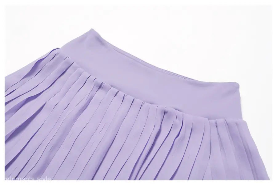 Lavender pleated skirt with smooth waistband in Swan White Suit for a romantic look