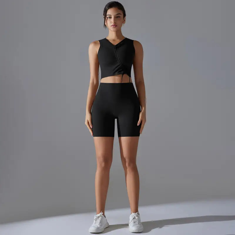 Black athletic set, stylish fitness yoga set for high-rise yoga and fitness workouts