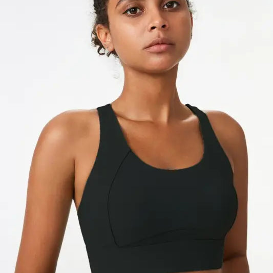 Black Sporty Spandex Sports Bra with Integrated Mold Cup and Cutout Back