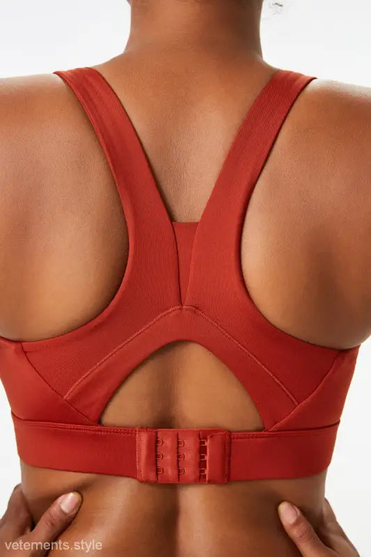 Rust-colored sporty spandex sports bra integrated mold cup