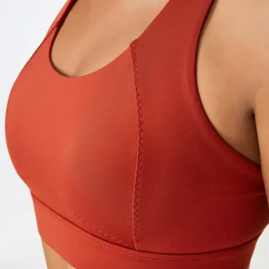 Rust-colored Sporty Spandex Sports Bra with integrated mold cup and cutout back