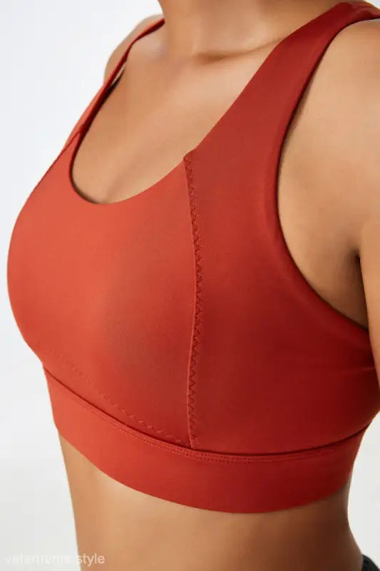Rust-colored sporty spandex sports bra integrated mold cup