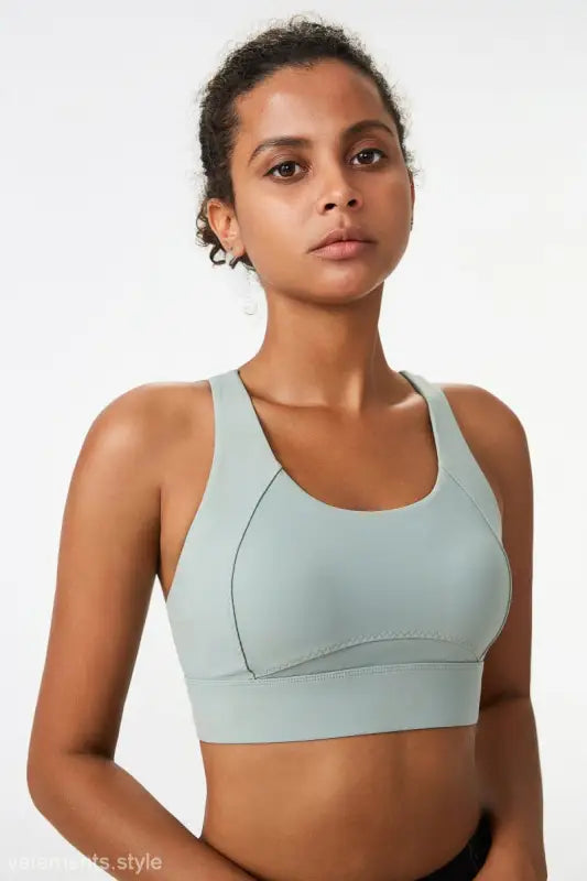 Light green sports bra integrated with mold cup and cutout back
