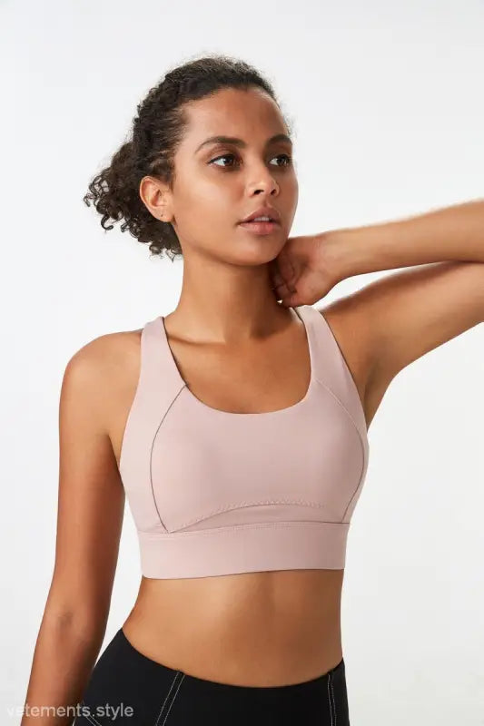 Light pink sports bra integrated with mold cup and cutout back