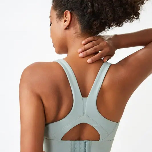 Light green Sporty Spandex Sports Bra with integrated mold cup and cutout back