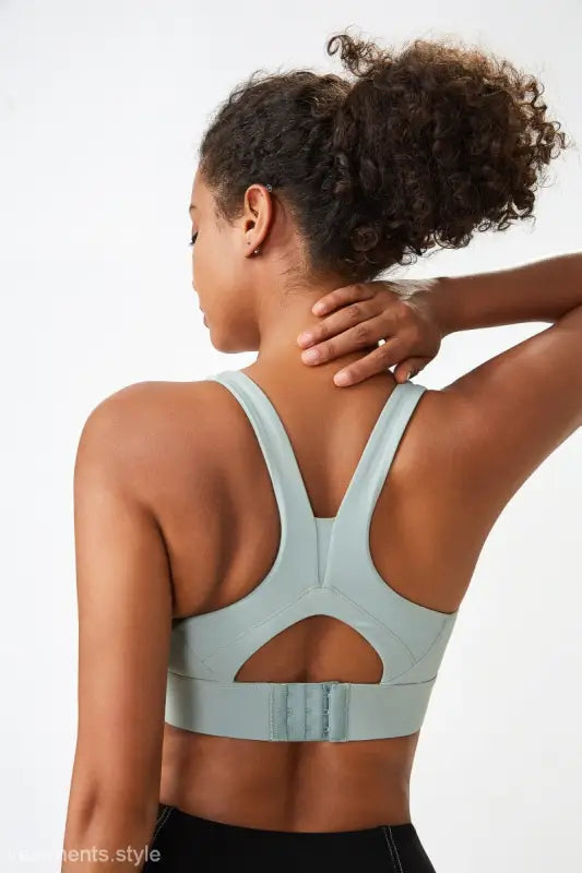 Light green sports bra integrated with mold cup and cutout back