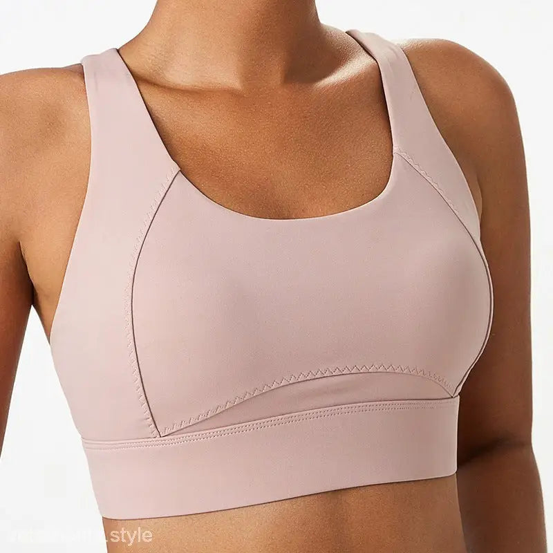 Pink Sporty Spandex Sports Bra with Integrated Mold Cup and Cutout Back