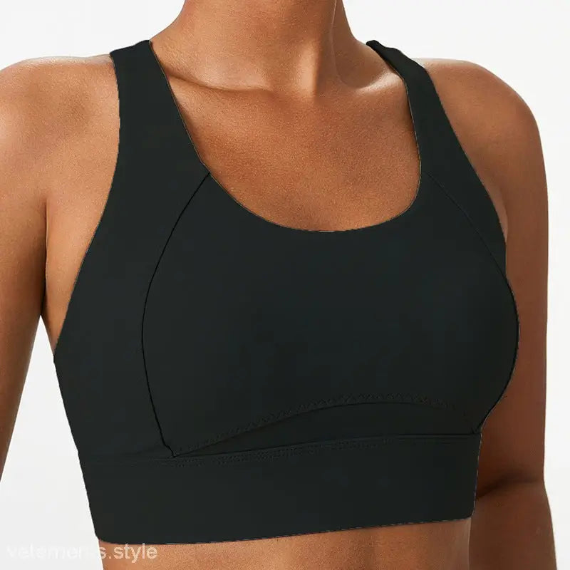 Black Sporty Spandex Sports Bra with Integrated Mold Cup and Cutout Back