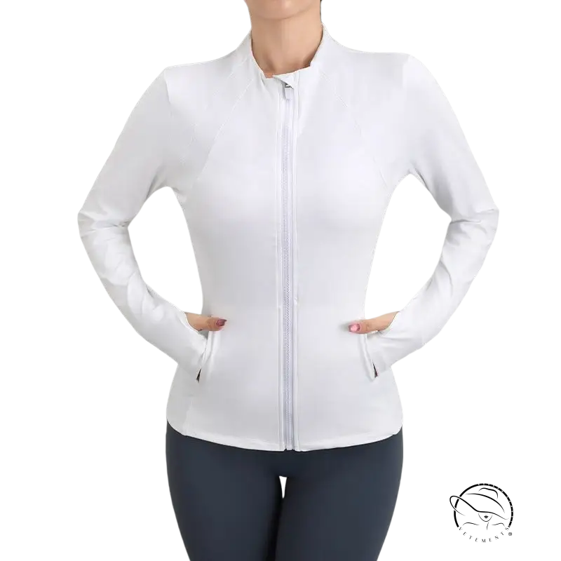 Coral red and navy blue yoga coat: zip-up athletic jacket with pockets