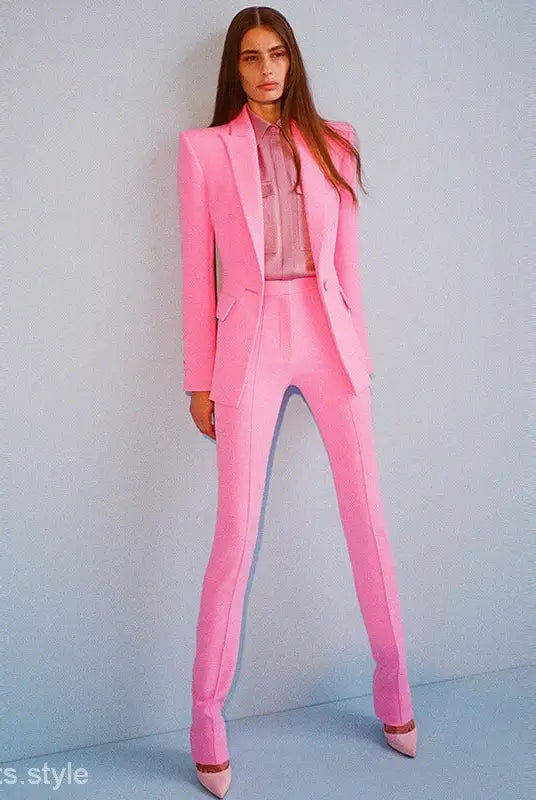 Elegant Pink Pantsuit with Matching Heels from the Star Business Suit Collection