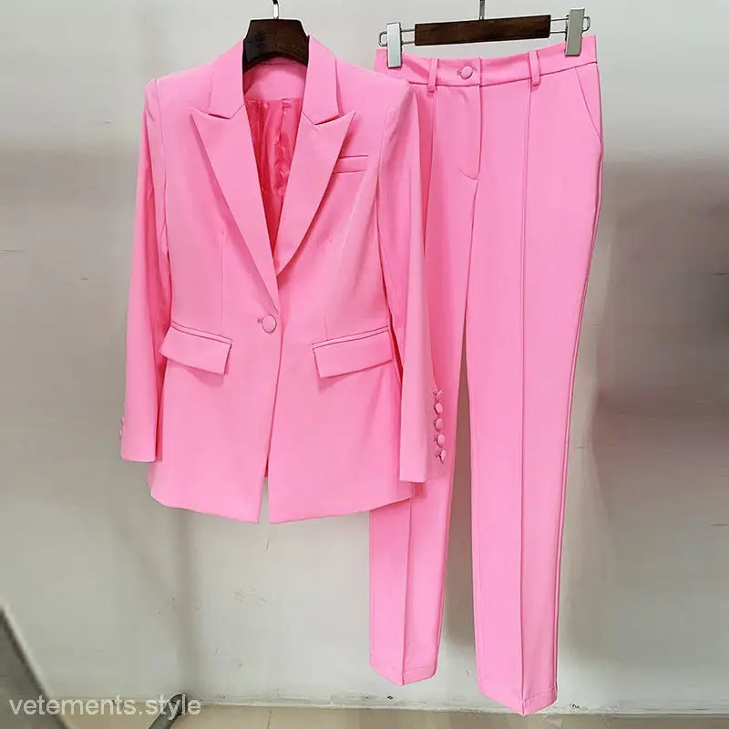 Pink women’s Star Business Suit, a stylish mid-length officewear with long sleeves