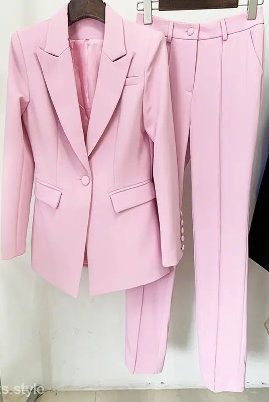 Pink women’s Star Business Suit, a stylish polyester mid-length officewear option