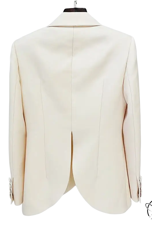 Cream-colored Stars Cover Work Suit blazer with rhinestones