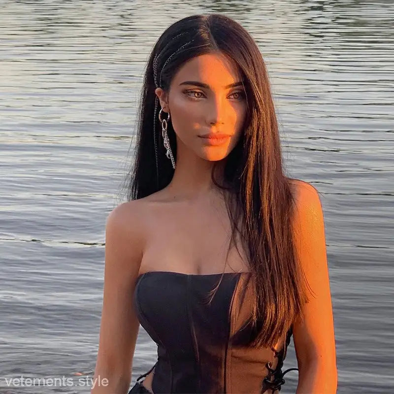 Strap Boning Corset Top with Lace-Up Detail for a chic summer look and wrapped chest style