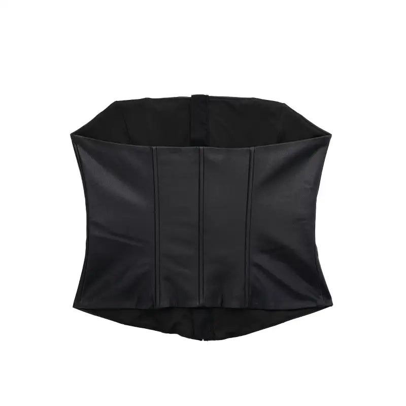 Black faux leather corset waist cincher for summer style, strapless leather corset garment