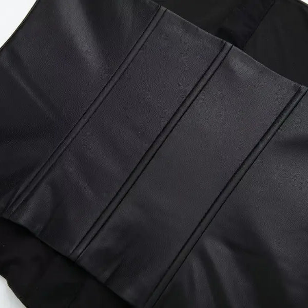 Black faux leather corset with vertical boning, strapless leather corset for summer style
