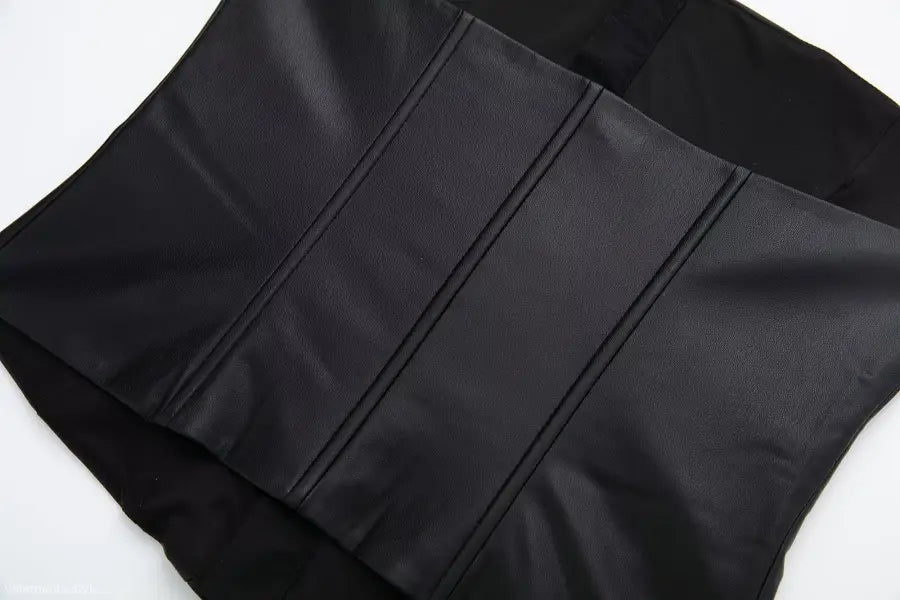 Black faux leather corset with vertical boning, strapless leather corset for summer style