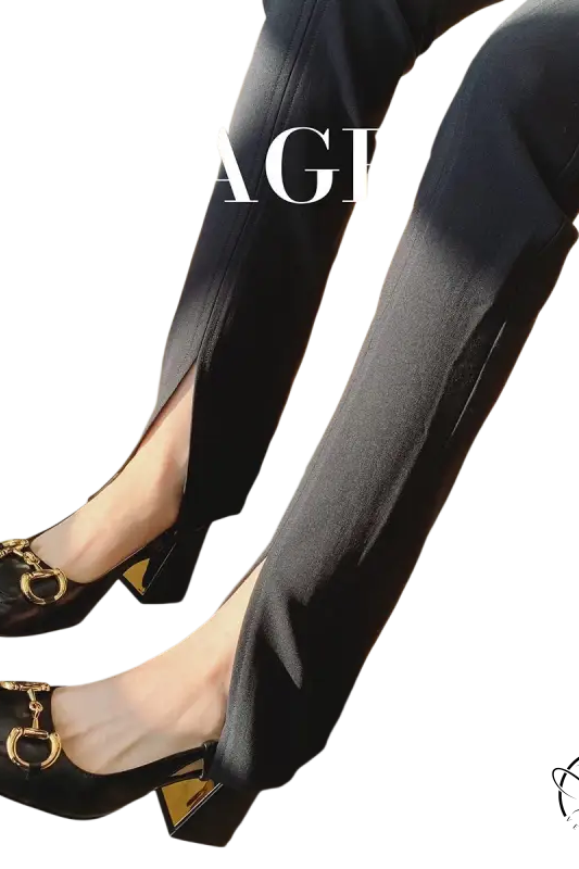 Black leather pumps with gold horsebit hardware and 7cm milk white chunky heels