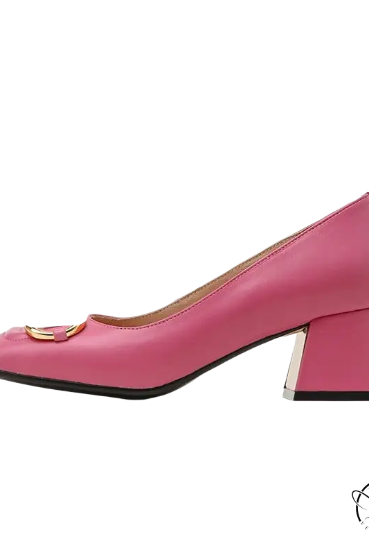 Milk white wedge heel pump with 5cm chunky heel and gold toe accent