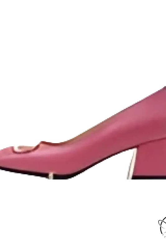 Pink suede pointed toe pump with 5cm milk white chunky wedge heel