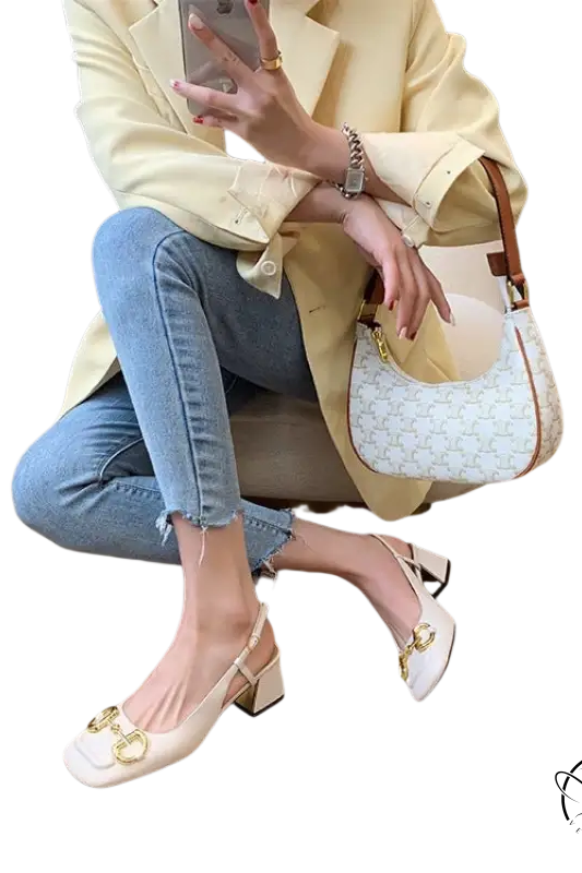 Milk white wedge heel outfit with pale yellow blazer and jeans