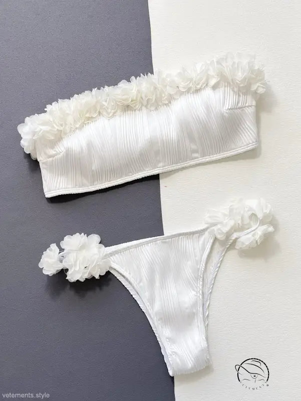 White ruffled bikini set in stylish boho Langry fashion with free shipping