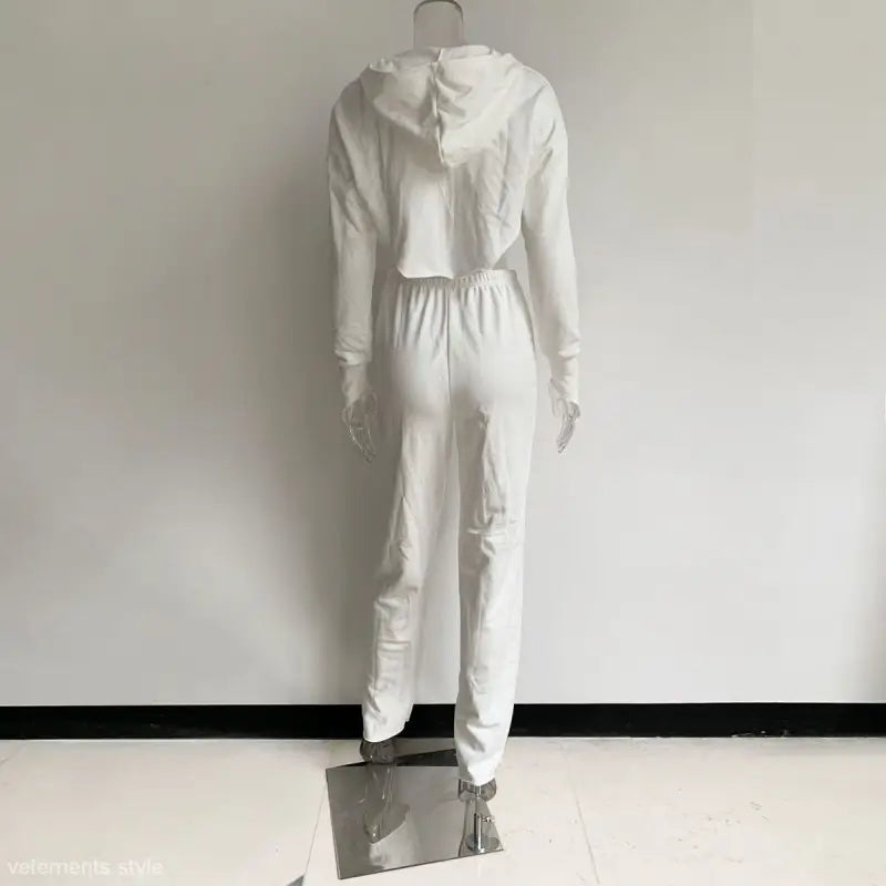White hooded tracksuit from Stylish Casual Sportswear Set for the sexy sweet girl